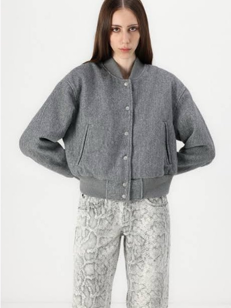 Wool Blend Gray Bomber Jacket - Women's Classic Style